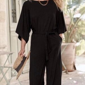 Garnet Hill Black Cropped Jumpsuit